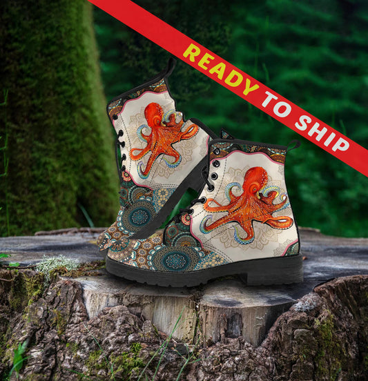 Octopus Vintage Mandala Combat Boots - READY TO SHIP