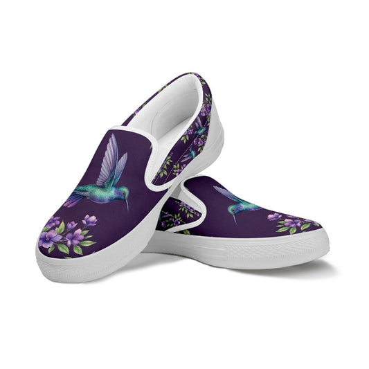 Plum Hummingbird Bloom Women's Slip Ons