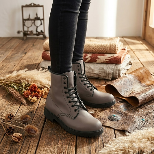 Brown Granite Women's Vegan Leather Combat Boots