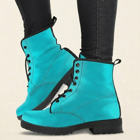Turquoise Women's Vegan Leather Combat Boots