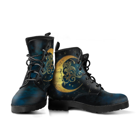 Celestial Moon Handcrafted Vegan Leather Combat Boots
