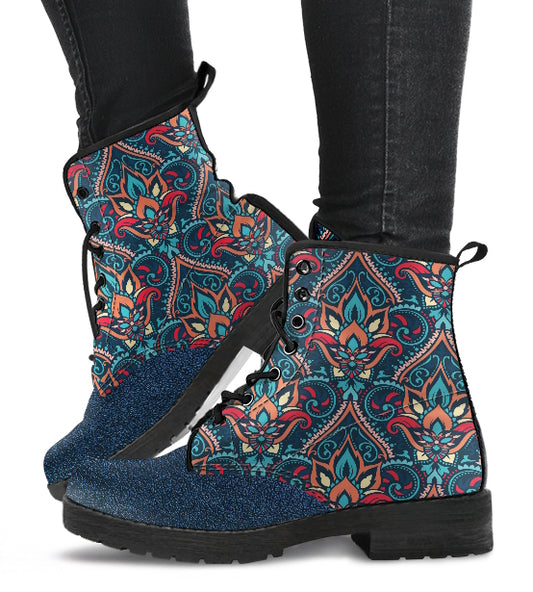 Classic Crown Two Tone Women's Combat Vegan Leather Boots