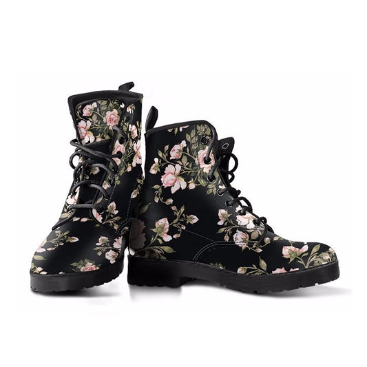 Soft Delicate Pink Flowers Women's Vegan Leather Combat Boots