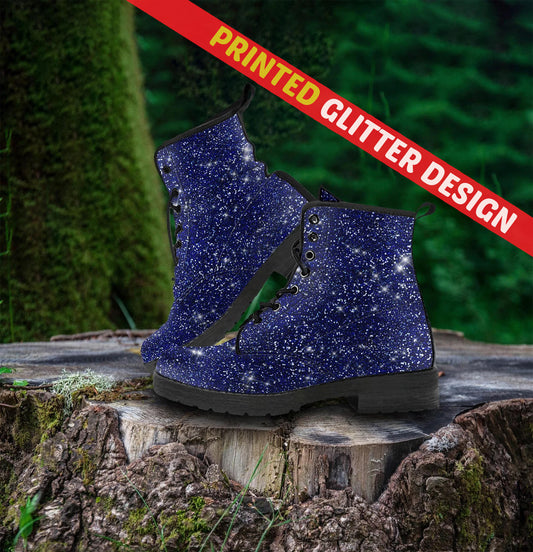 Twinkle Twinkle Little Star - Midnight Blue Women's Vegan Leather Combat Boots QUICK SHIP!!