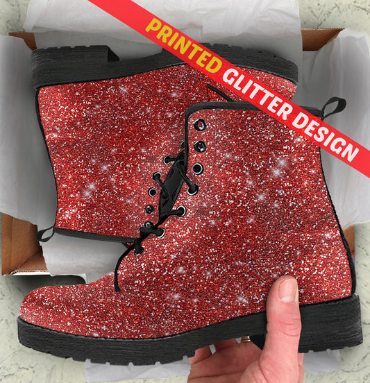 Burnt Red Sparkle Glitter Women's Vegan Leather Boots