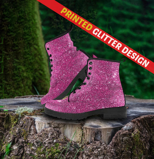 Pink Sparkle Glitter Women's Vegan Leather Boots