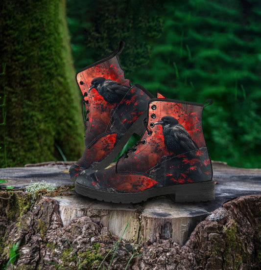 Blood Moon Crow Women's Vegan Leather Combat Boots