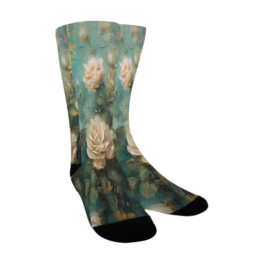 Antique Emerald Romance Journal Paper Socks - Custom Socks for Women Made in USA