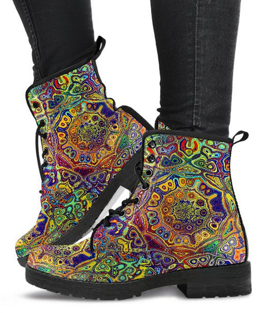 Colorful Playful Geometric Women's Vegan Leather Combat Boots