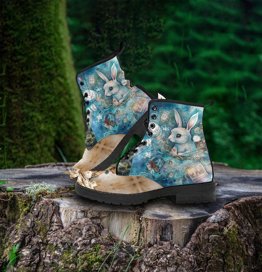 Alice in Wonderland Women's Vegan Leather Combat Boots