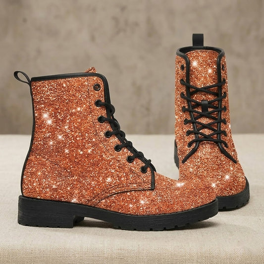 Orange Sparkle Women's Twinkle Women's Vegan Leather Combat Boots
