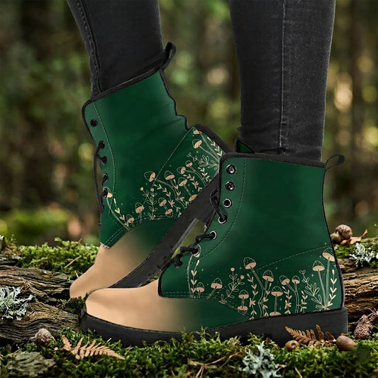 Magic Mushroom Women's Green Vegan Leather Combat Boots