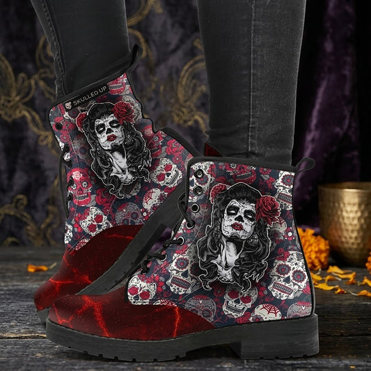 Day of the Dead Women's Vegan Leather Combat Boots