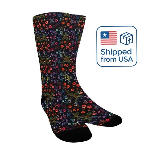 Dark Fabric Floral Socks - Custom Socks for Women Made in USA