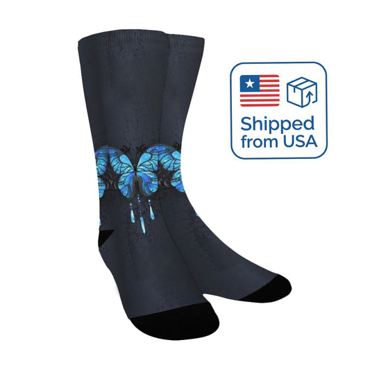 Blue butterfly Socks - Custom Socks for Women Made in USA
