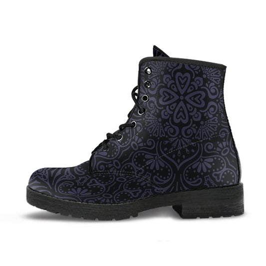 Bohemian Eclipse Subtle Pattern Women's Vegan Leather Combat Boots