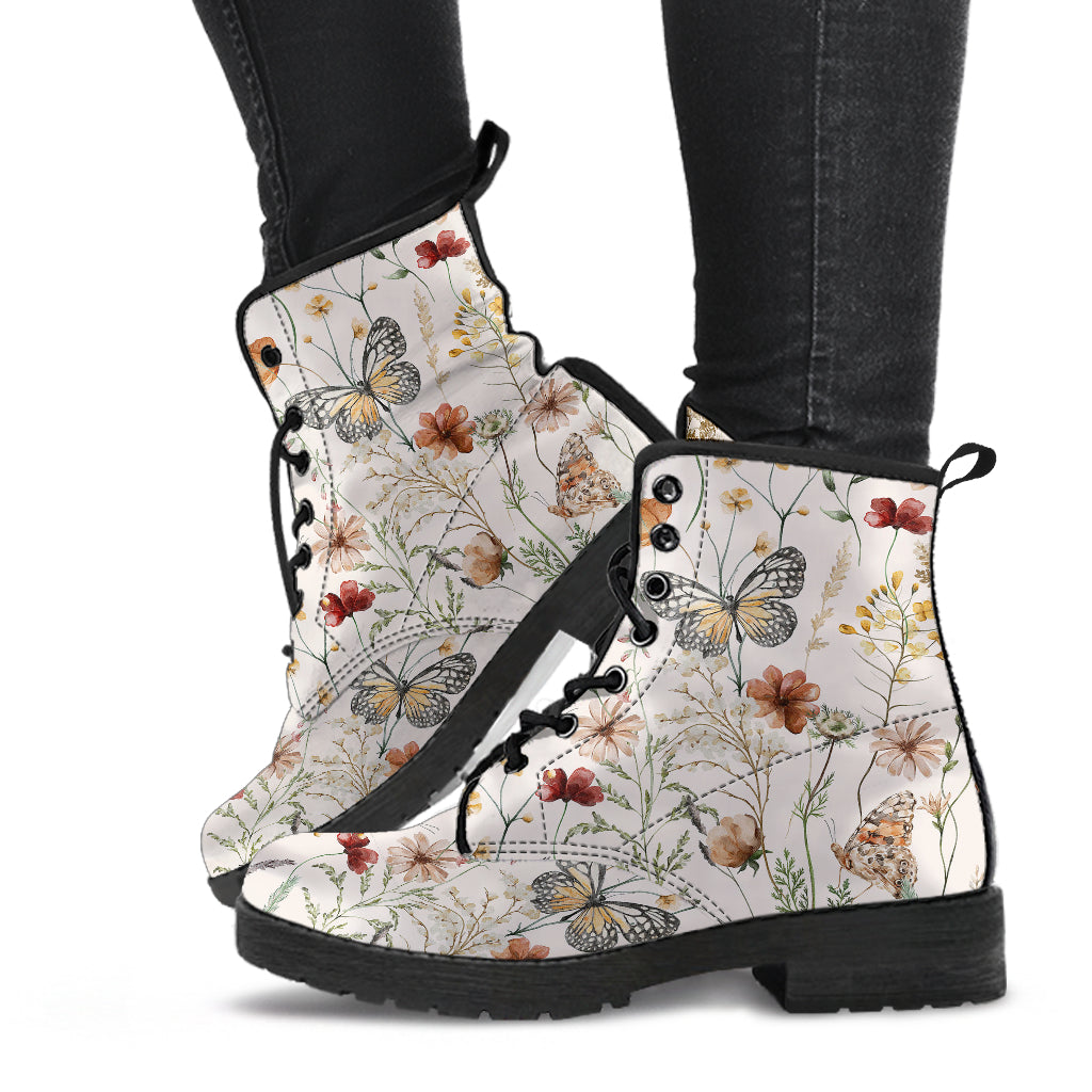 Tiny bloom Watercolor Butterfly Women Vegan Leather Boots