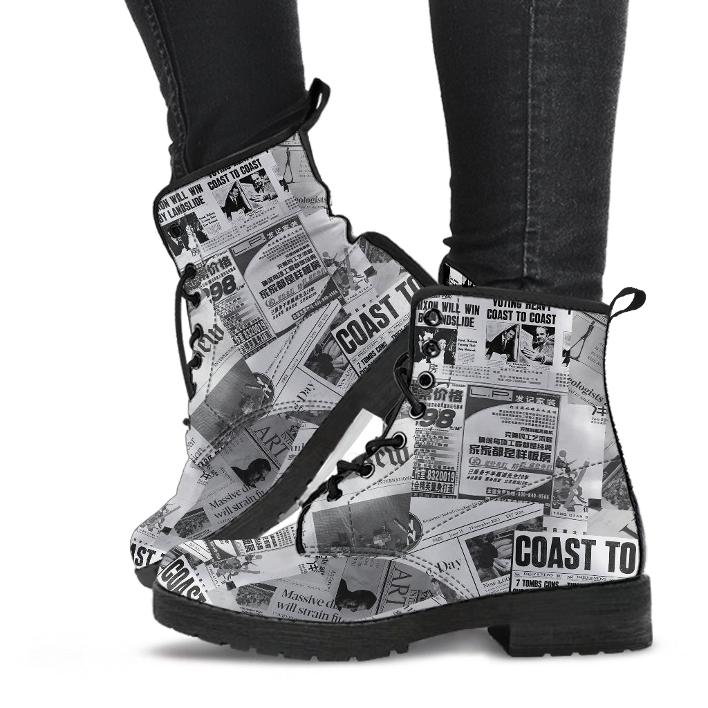 Newspaper Headlines Vegan Leather Boots