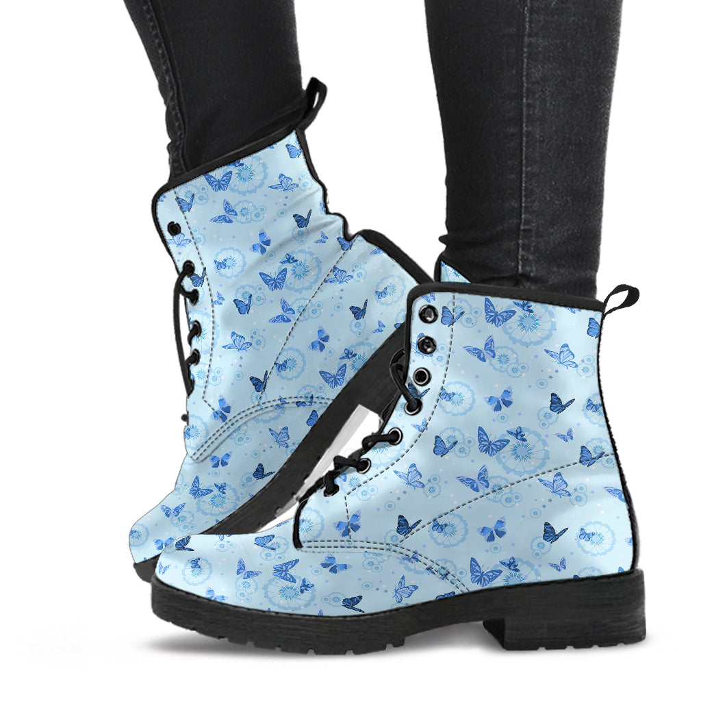 Blue Butterfly Women Vegan Leather Boots