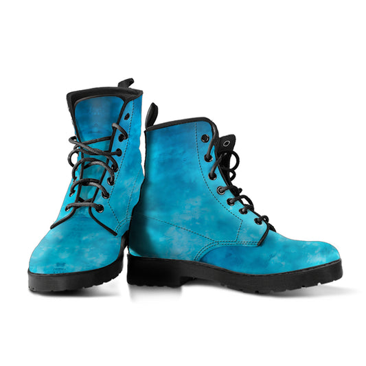 Blue Distressed Grunge Women's Vegan Leather Combat Boots