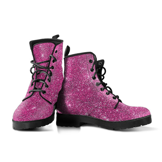 Pink Sparkle Glitter Women's Vegan Leather Boots
