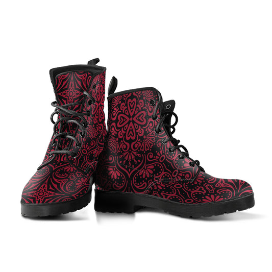 Bohemian Celebration Fiesta Red Women's Vegan Leather Combat Boots