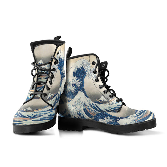 Katsushika Hokusai Women's Vegan Leather Combat Boots