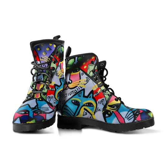 Street Art Cats Women's Vegan Leather Combat Boots