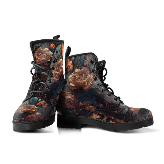 Dark Peony Floral Women's Vegan Leather Boots