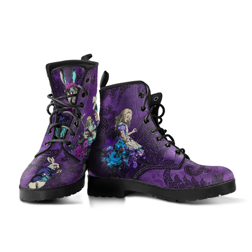 Alice in Wonderland 4 Women s Purple Vegan Leather Combat Boots