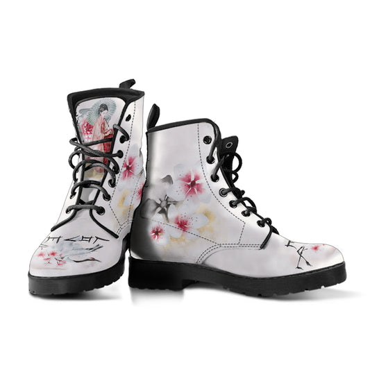 Japanese Cherry Blossom Women's Vegan Leather Combat Boots