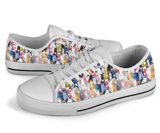 Colorful Cartoon Horse Head Low Top Sneakers in White