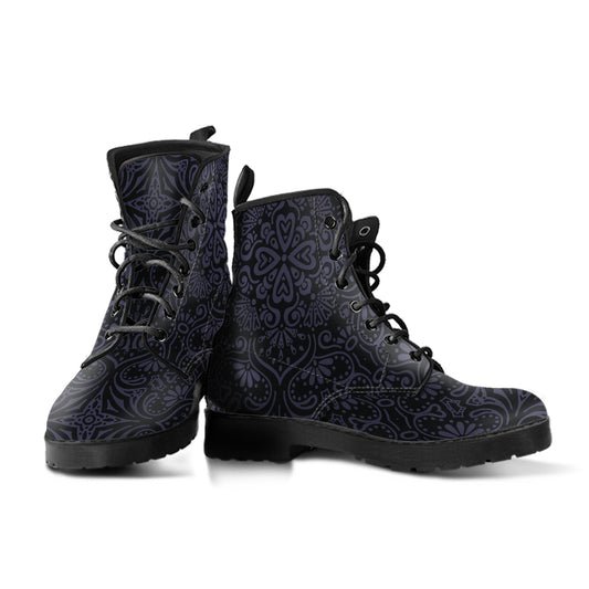 Bohemian Eclipse Subtle Pattern Women's Vegan Leather Combat Boots