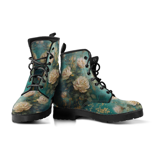 Antique Emerald Romance Women's Vegan Leather Combat Boots
