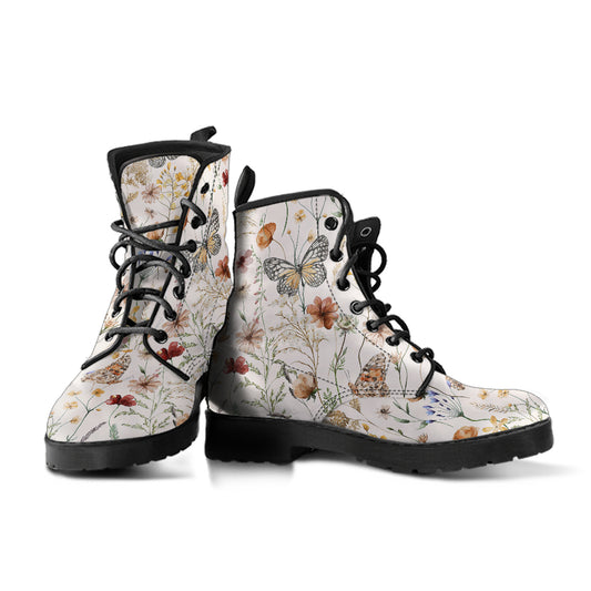 Tiny bloom Watercolor Butterfly Women Vegan Leather Combat Boots