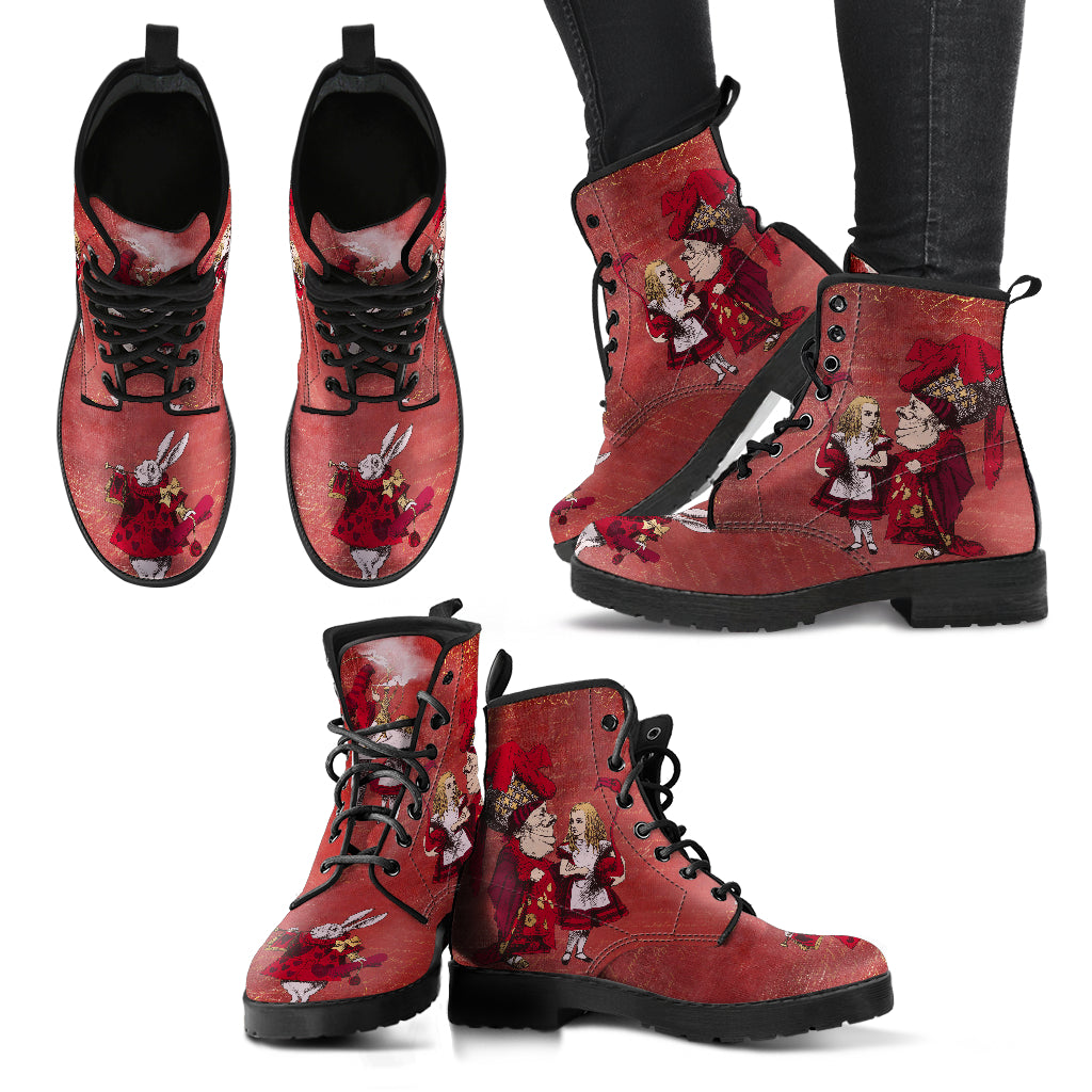 Alice in Wonderland #5 Muted Red Vegan Leather Boots
