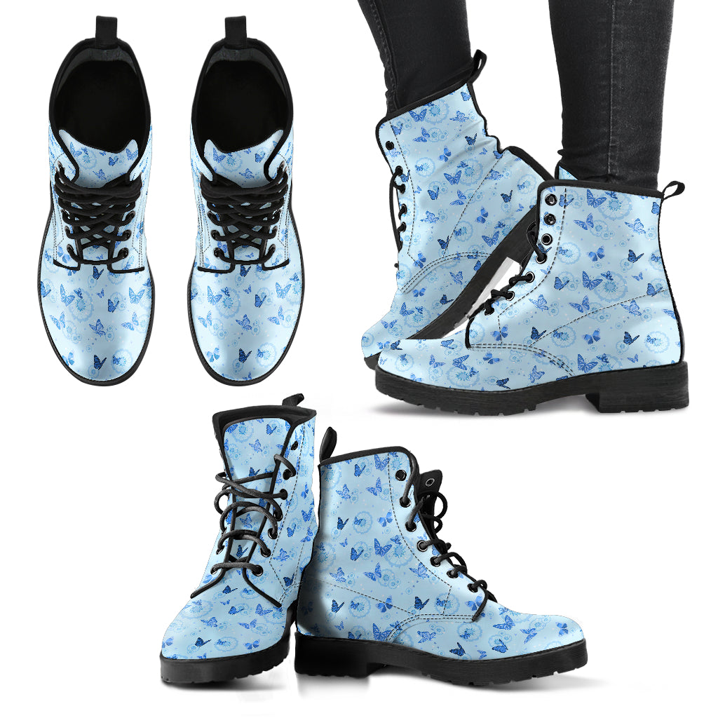 Blue Butterfly Women Vegan Leather Boots