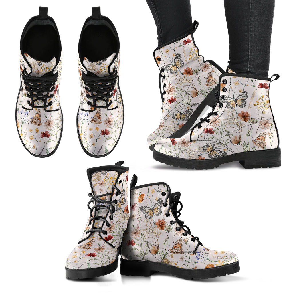 Tiny bloom Watercolor Butterfly Women Vegan Leather Boots