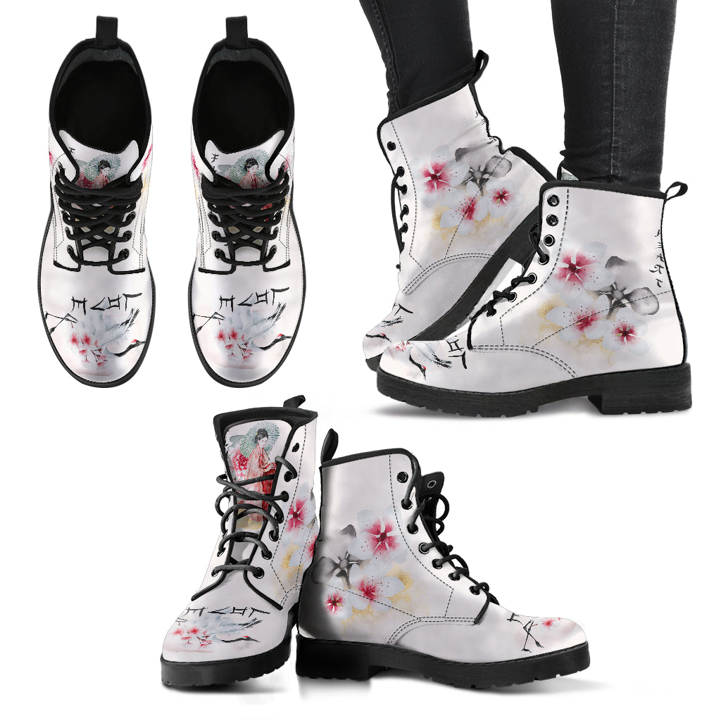 Japanese Cherry Blossom Women Vegan Leather Boots