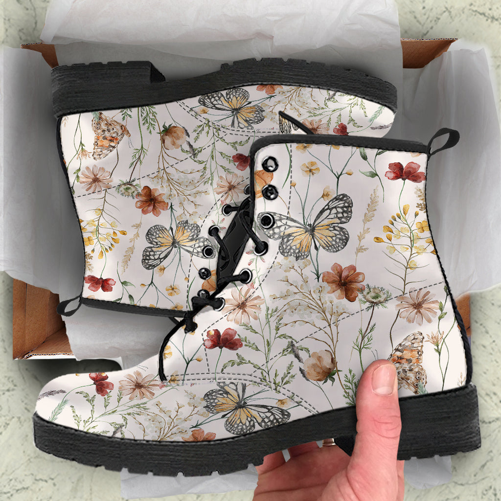 Tiny bloom Watercolor Butterfly Women Vegan Leather Boots