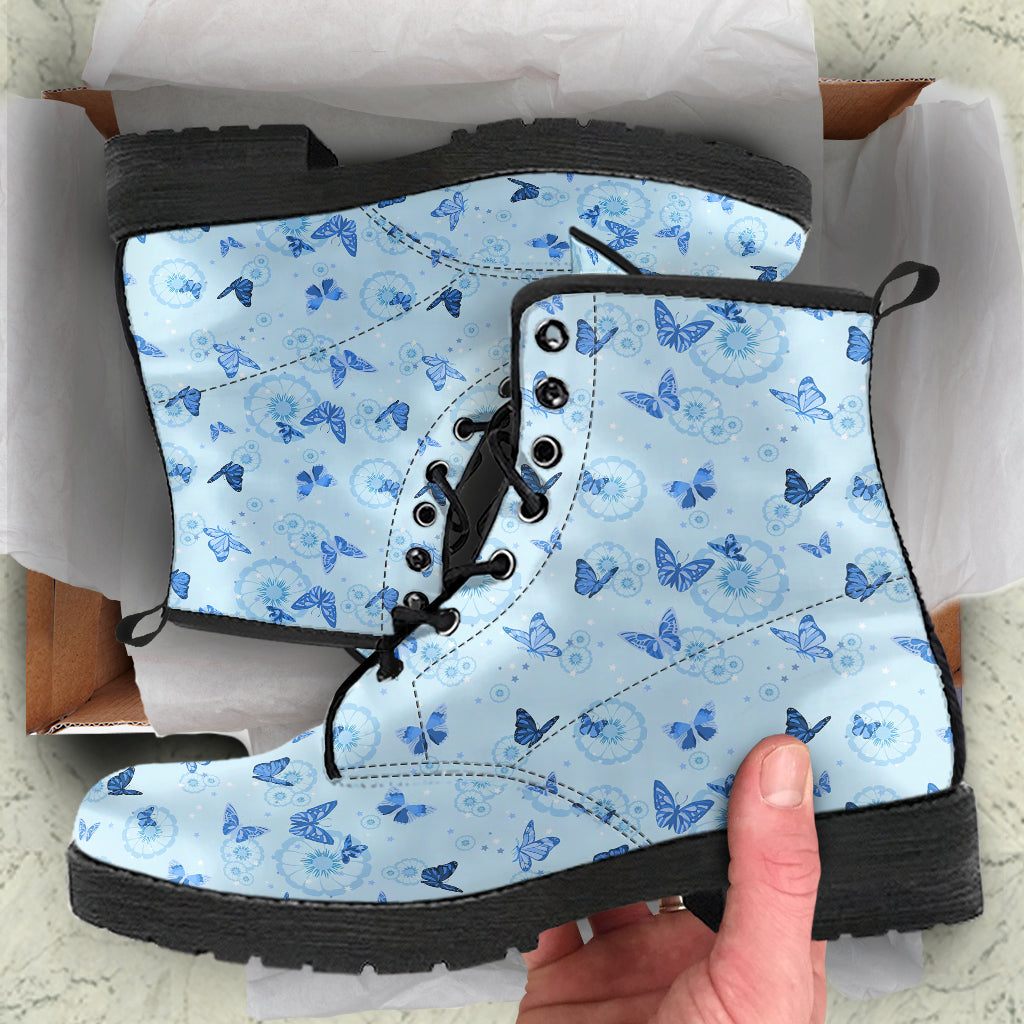 Blue Butterfly Women Vegan Leather Boots