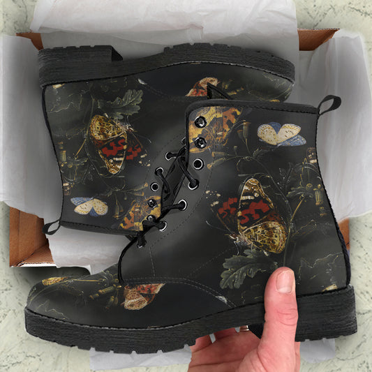 Nocturnal Butterflies Women's Vegan Leather Combat Boots