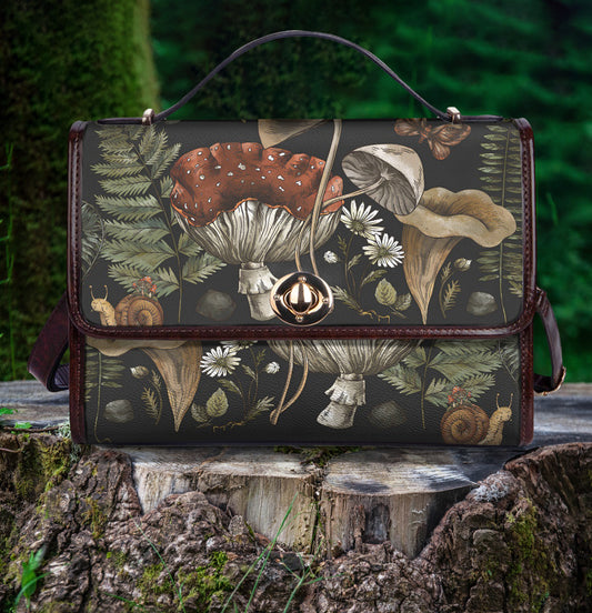 Enchanted Cottagecore Mushrooms Women's Vegan Leather Handbag - READY TO SHIP