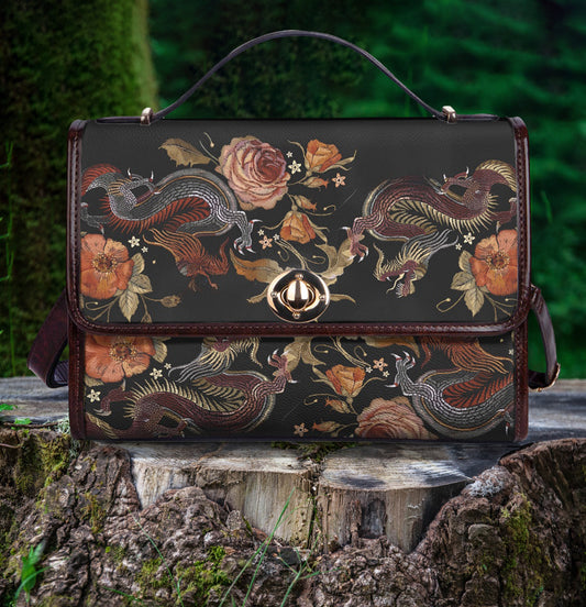 Two Chinese Dragons and Roses Flowers Women's Handbag