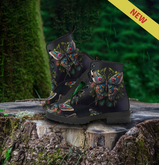 Butterfly Women's Vegan Leather Combat Boots