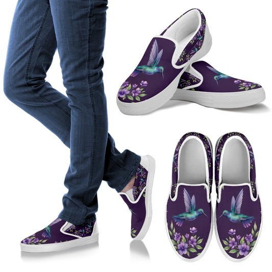 plum hummingbird bloom women's slip ons vegan leather – Sole Design Studio