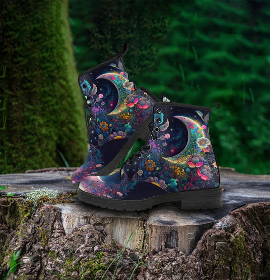Sleepy Fantasy Garden Women's Vegan Leather Combat Boots