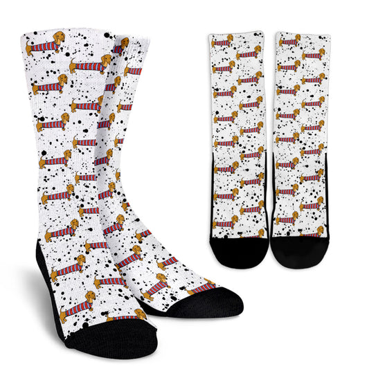 White Women Socks with Brown Dachshunds