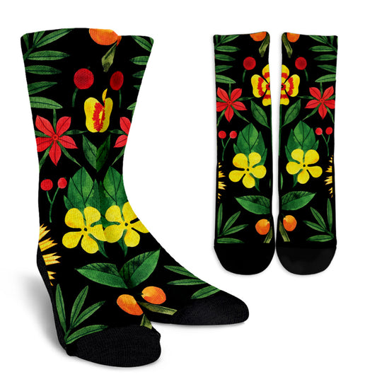 Watercolor Black Floral Women Crew Socks