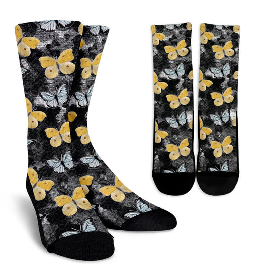 Butterflies in Grey and Yellow Women's Crew Socks